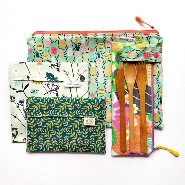 Medium Starter Kit - Snack & Sandwich Bag, Cutlery Pouch, Wet Bag