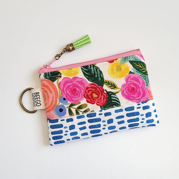 #39 - Floral and Blue Keyring Coin Purse