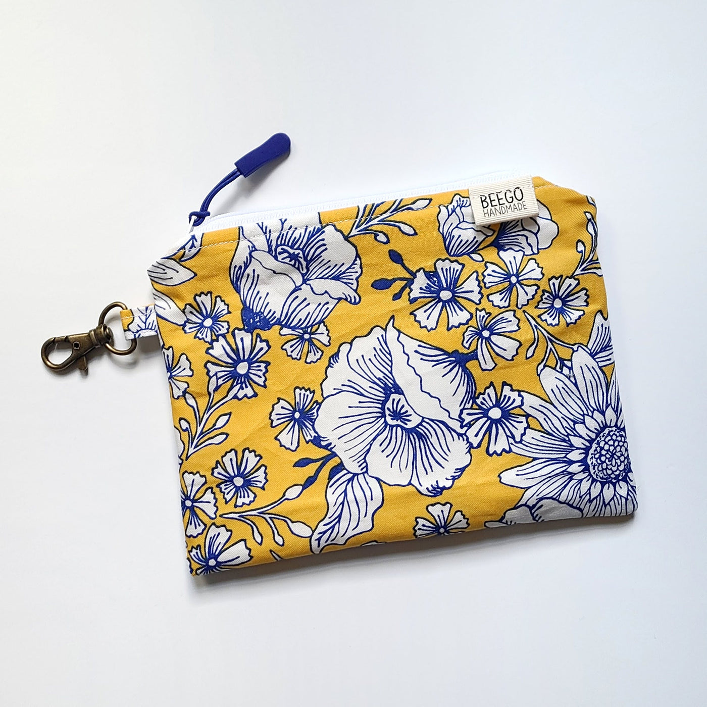 Yellow and Blue Floral Clip-On Pouch