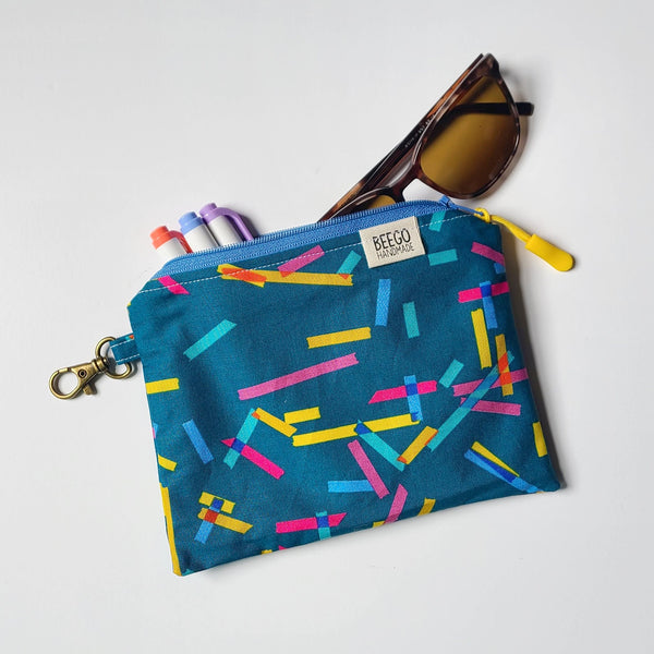 Blue Washi Tape Clip-On Pouch