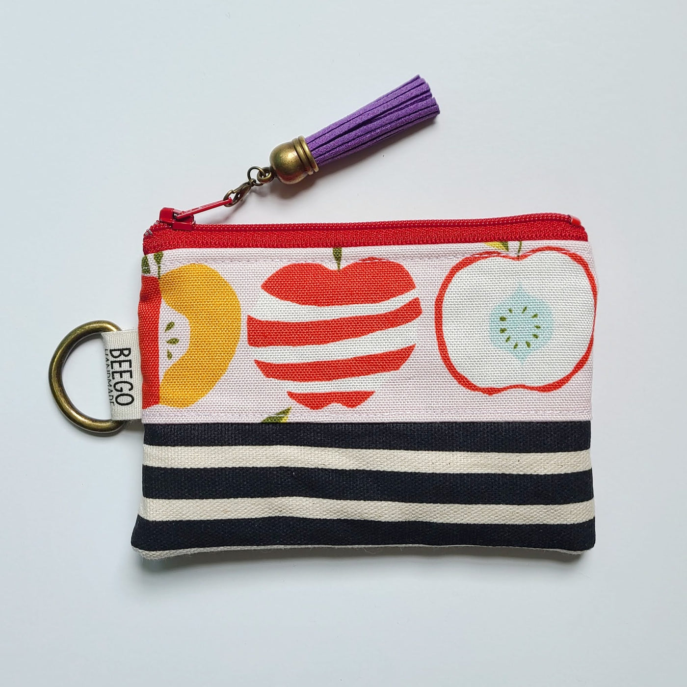 #57 - Black and White Stripes and Apples Keyring Coin Purse