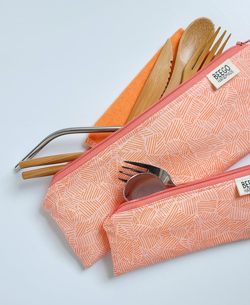 Straw Cutlery Pouch Extra Large, Toothbrush Case, Pencil Bag, Crochet Hook Zip  Pouch, Chopstick Case Picnic Work Lunch Eco Ocean Gold Stripe 