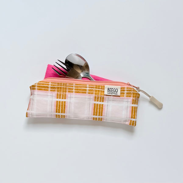 Mustard Plaid Kids Cutlery Pouch