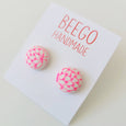 Neon Pink Floral #2 Fabric Button Earrings